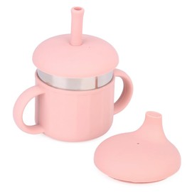 MYCOKI SP Baby Sippy Cup, Silicone Training Stainless Steel Kid Cups, Break Resistant Straw Lid Cup for Infants 6-12 Month Toddlers and 1-3 Year Kids, 7.4 Oz Water Drinking Cup (Pink, 1pc)