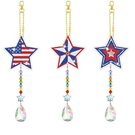 American Flag Diamond Art Wind Chime, Double-Sided Hanging Decoration, DIY Home Window Craft ，Diamond Art Kits for Adults