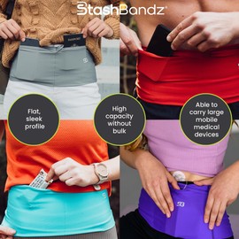 StashBandz Unisex Travel Money Belt, Running Belt, Fanny and Waist Pack, 4 Large Security Pockets and Zipper, Fits All Size Phones Passport and More, Small
