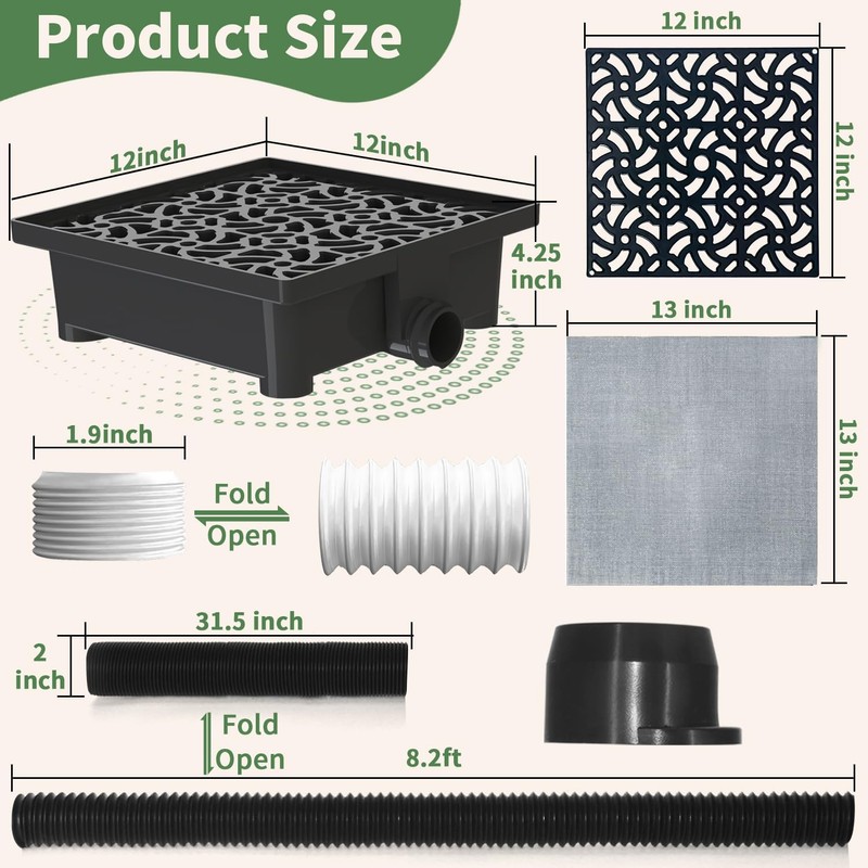 Gutter Downspout Extensions Big Kit, Catch Basin + 2pcs Pipes,