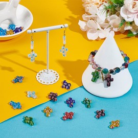 PH PandaHall 21pcs Lampwork Cross Charms Pendant with Flower, 20mm Colorful Cross Bead Charms with Loop for Earring Bracelet Neclace Choker Jewelry Making DIY Crafts, Lampwork, No Gemstone