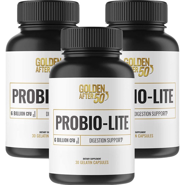 Golden After 50 Probio-Lite - for Gut Health and Digestion Support - Probiotics for Men and Women - 3 Bottles - Probiotics for Occasional Heartburn, Gas, Indigestion
