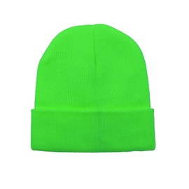 American Trends Kids Beanie Warm Knit Beanie Hats Boys Girls Winter Hat Soft Slouchy Hats for Kids, Neon Green, Small
