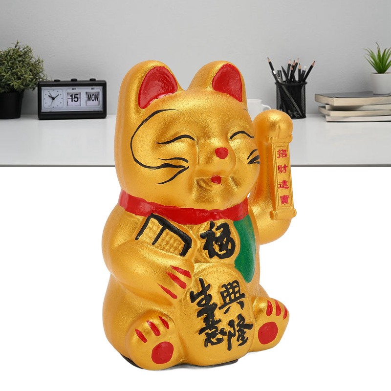 Golden Battery Powered Fortune Cat Waving Hand Good Luck Colorfast