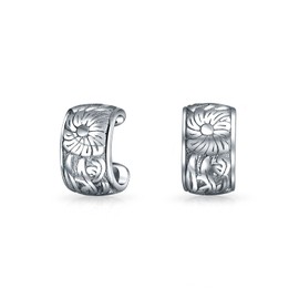 Flower Leaves Cartilage Band Sunflower Ear Cuffs Clip Wrap Helix Earrings Western Jewelry For Women Non Pierced Ear .925 Sterling Silver
