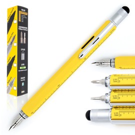Monteverde USA Tool Fountain Pen - Yellow - Flex Nib | 9-in-1 Multifunction Pen with Stylus, Screwdrivers, Level, and Ruler | Ideal Gift for Professionals | Refillable with Standard Ink Cartridges