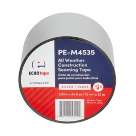 ECHOtape PE-M4535 | All Weather Construction Seam Tape | Indoor-Outdoor Construction Tape | UV Resistant | House Wrap Seaming Tape | Vapor Barrier Tape | Silver | 2.83 in x 54.6 yds