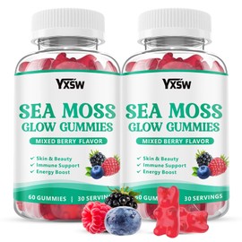 YXSW Sea Moss Glow Gummies with Bladderwrack and Burdock Root- Vegan Irish Sea Moss Supplement for Energy & Immune Support, SeaMoss Gummies for Women and Men, Sugar Free, Non-GMO, 120 Count