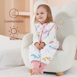 MIKAFEN Baby Winter Sleeping Bag with Feet,100% Cotton Kids Sleeping Bag 2.5Tog with Legs, Whale Rainbow 90cm/3-4years