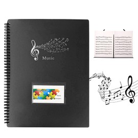 A4 sheet music folder, piano sheet folder, sheet music folder for music notes, document folder, spiral stapler plastic for music sheets, choir, 30 compartments/60 pages (black)
