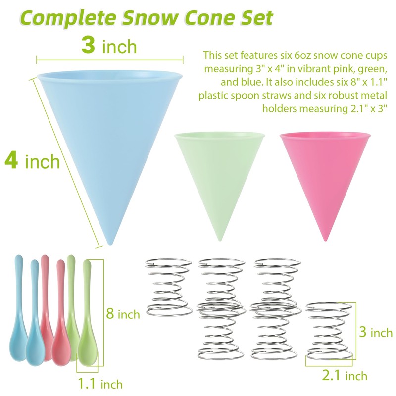 (6-pack) Calvana Reusable Plastic Snow Cone Cups Kit, Includes Leakproof
