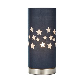 LITECRAFT Glow Stars Table Lamp with Blue Cylinder Shade - Satin Chrome