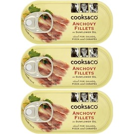 Cooks & Co Premium Anchovy Fillets in Sunflower Oil 50g (Pack of 3) - Gourmet Tinned Fish for Salads, Pizzas, and Pasta - Ready-to-Eat Anchovies