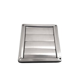 Square Stainless Steel Weather Guard with Moving Fins Pipe Connection DN 100 125 150 200 mm Overpressure Exhaust Air Grille, silver, .