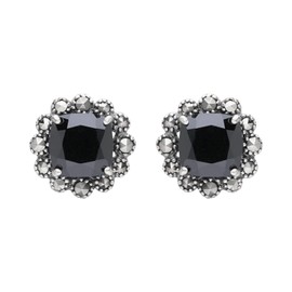 Esse Marcasite Sterling Silver Square Cut Black Spinel and Marcasite Classic Stud Earrings