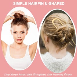 3Pcs Metal French Hair Pin 14cm/5.5in Alloy U Shaped Hair Thick for Women Girls All Hairstyle Decorative Accessories(black,white,gold)