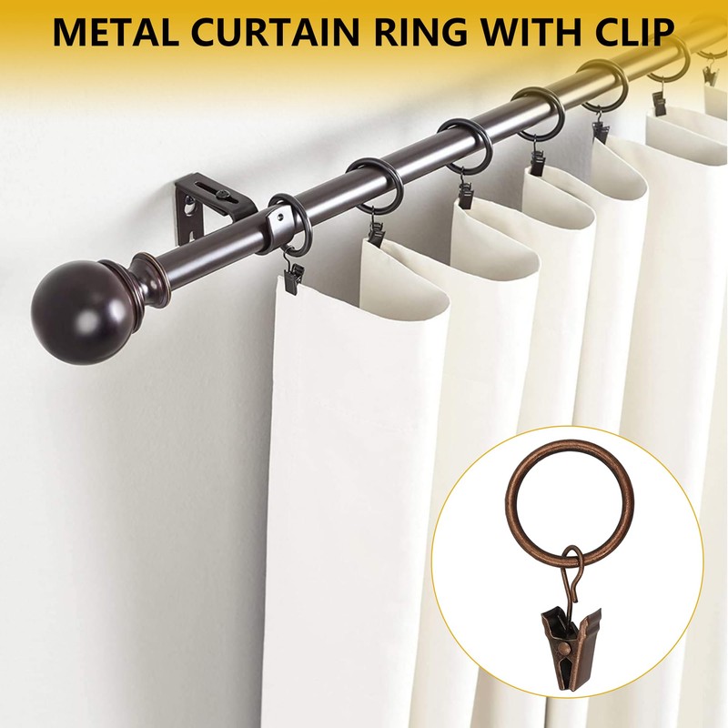 Curtain Rings with Hooks 14 Pack - Rustproof Metal Drapery