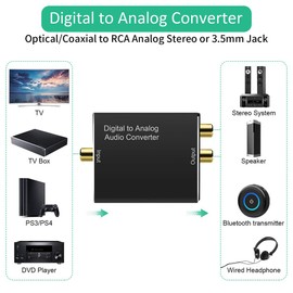 Veumoie Digital to Analog Audio Converter, Digital SPDIF Optical to Analog L/R & 3.5Mm AUX Stereo Audio Adapter