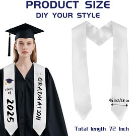 QOIUSO 72 Inch White Plain Graduation Stole - Graduation Sash Class of 2025 With Classic Tips - Unisex Adult Honor Stole for Academic Ceremony and Choral
