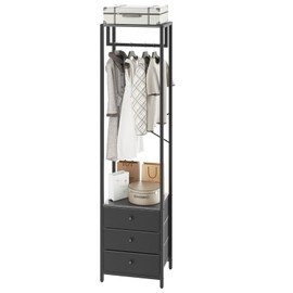 YMYNY Coat Racks, Clothes Rack with Drawers, Freestanding Tall Closet Organizer with 3 Fabric Drawers, Clothes Stand for Hanging Shirts, Coat,15.35" L×11.41" W×70.47" H, Black UHGR001B