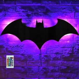 Bat Night Light Superhero LED Signal Cool Lamp with 16 Colors Remote Control Wall Sconce Acrylic Engraved Neon Sign Light Room Wall Decor for Bedroom Party Birthday Xmas Gifts (Mirror Bat)