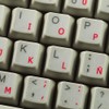 Spanish (Traditional) Keyboard Decals with RED Lettering Transparent Background