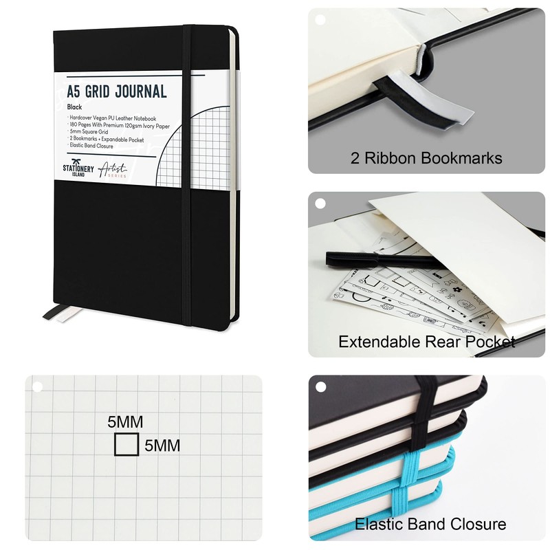 STATIONERY ISLAND A5 Squared Notebook, Graph Paper Notebook with 120gsm