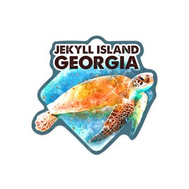 Lantern Press Sticker Jekyll Island, Georgia, Sea Turtle, Watercolor, Die Cut Vinyl, (Waterproof Decal for Cars, Water Bottles, Laptops, Coolers), Small