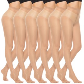 MANZI 6 Pairs 20D Women's Sheer Tights Ultra Thin High Waist Pantyhose Thigh Stockings, Nude M