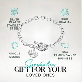 Infinity Collection Sweet 16 Charm Bracelet – 6.5" Stainless Steel Toggle Clasp Chain with Silver Crown Charm – Teen Birthday Jewelry Gift