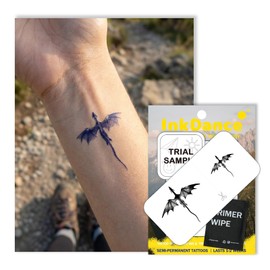 Semi-Permanent Tattoo, Tiny Flying Dragon, Long Lasting Temporary Tattoos, Waterproof Plant-Based Ink, Lasts 1-2 Weeks, Color Develops in 24 Hours X209, Set of 2