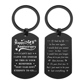 ENGZHI 8th Anniversary Keychain Gifts Women, 8 Years Year Down Forever to Go, Eighth Wedding Anniversary Present Her Wife Girlfriend
