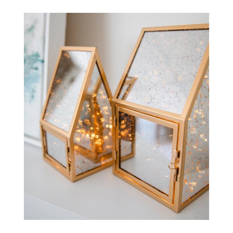 Set of 2 Medium & Large Mercury Glass Lanterns by