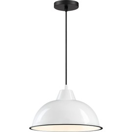Quoizel Lockesburg Pendant Light, 9 Inch 1-Light Matte Black & Gloss White Finish, Max Adjustable Height 84", Pendant Light for for Kitchen Island, Dining, Hallway or Bedroom