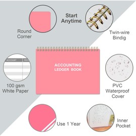 Accounting Ledger Book - A5 Ledger Book for Bookkeeping, Small Businesses & Personal Use, Expense Tracker Notebook for Tracking Money, Expenses, Deposits & Balance, 8.5" x 5.8", Pink