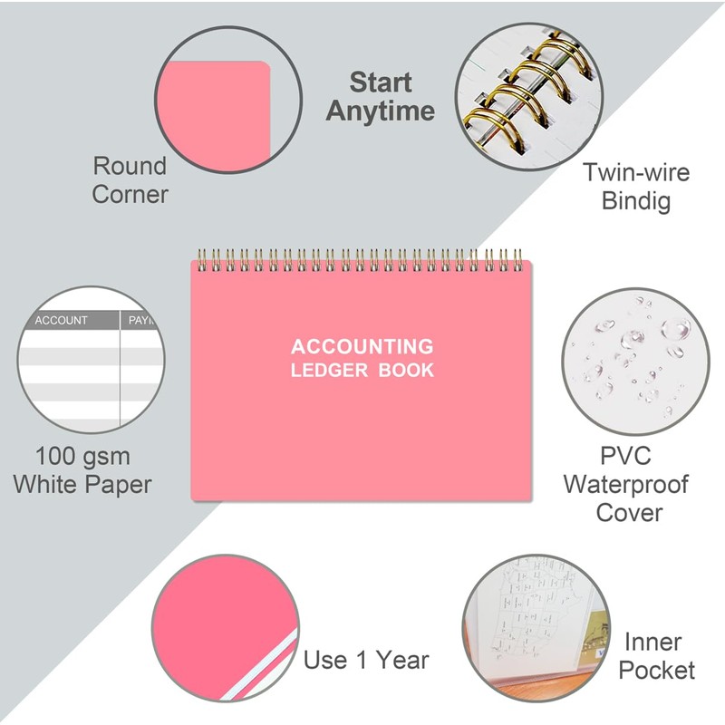 Accounting Ledger Book - A5 Ledger Book for Bookkeeping, Small