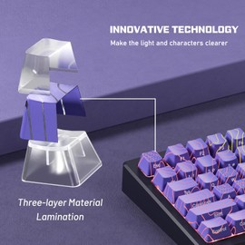 Catekro Topographic Keycaps, OEM Profile 118 Keys, Side Engraved, Transparent Keycaps, IMD Keycap Process, Three Layers of Material, Ideal for 75 & 60 Percent Keyboards (Purple)