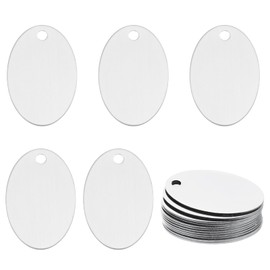 MECCANIXITY 24 Pack Oval Aluminum Blank Tags 38 x 25 x 1mm Engraving Stamping Blanks Metal Blank Label Dog Pet Tags for DIY Jewelry Stamping Tools, Silver