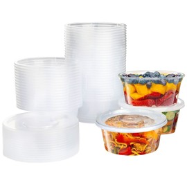 Surflyee 50 Pack Plastic Containers with Lids, 280ML 11OZ Plastic Food Containers with Lids, Sauce Pots, Leakproof, Small Plastic Pots for Takeaway Food, Plastic Pots for Dip, Soup, Salad, Condiment