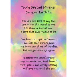 Romantic Birthday Verse Poem Card (Special Partner)