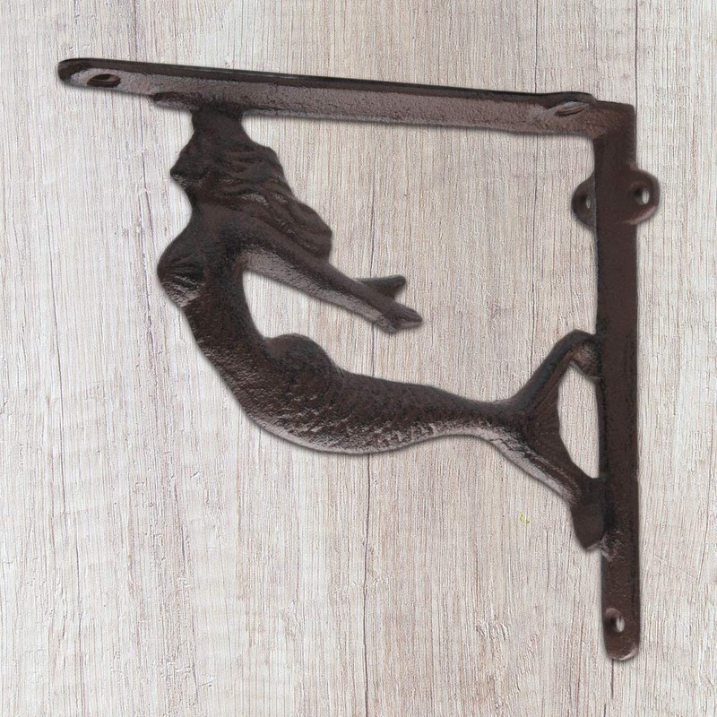 BRASSTAR Rustic Cast Iron Nautical Mermaid Shelf Brackets Wrought Iron