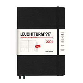 LEUCHTTURM1917 367839 Weekly Planner Medium (A5) 2024, 12 Months, Black, English