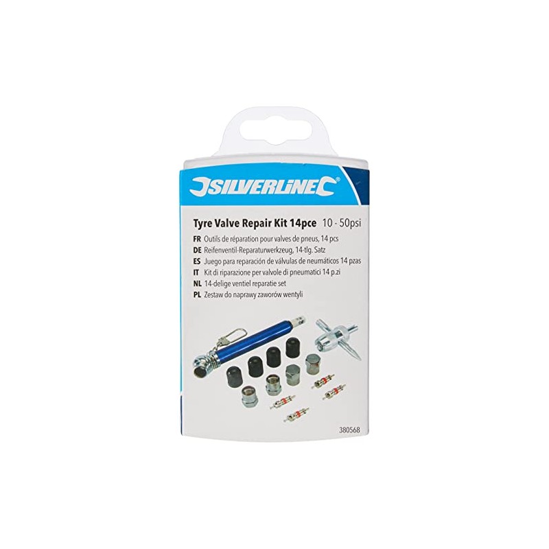 Silverline 380568 Tyre Valve Repair Kit 14pce 10 - 50psi