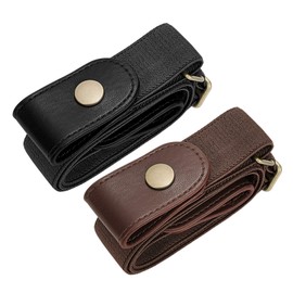 No Buckle Elastic Stretch Belts for Men and Women, Comfortable Invisible Belts for Jeans Pants (I-Black+Coffee, S-M:Waist size 24''-34'')