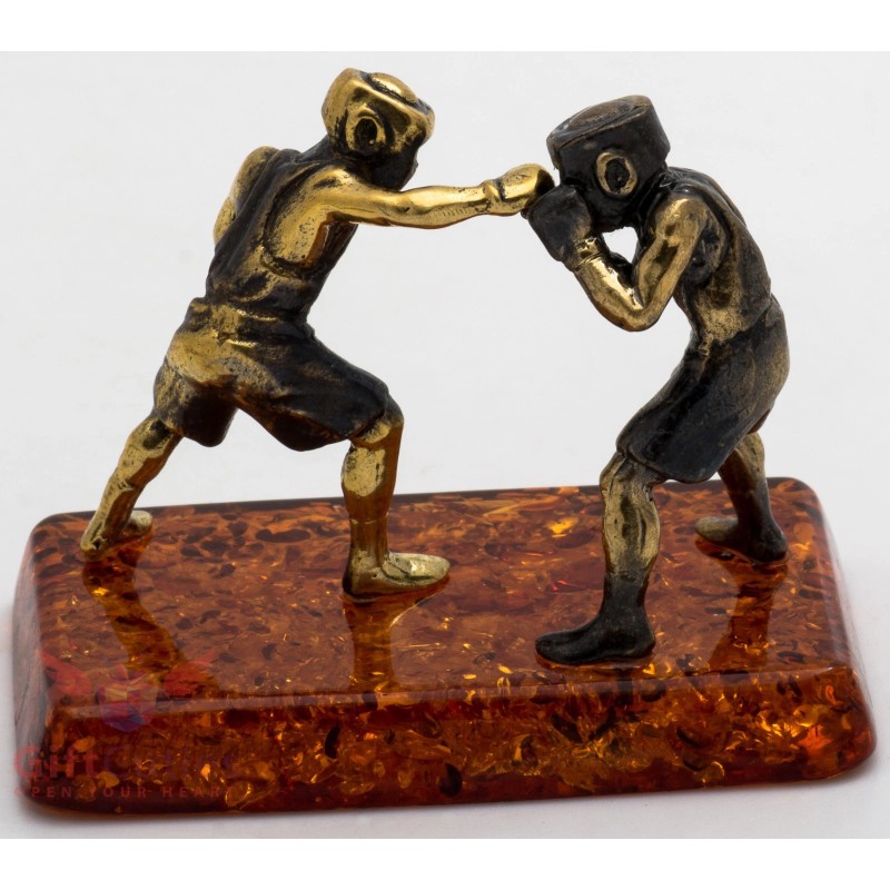 Solid Brass Amber Figurine of Boxers sparring fighting Ironwork