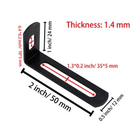 AUXBC 2"x1"x0.5"Adjustable Right Angle Brackets Metal L Bracket Heavy Duty 90 Degree Corner Fastener L-Shape Corner Brace Support Black Shelf Bracket , 10Pcs