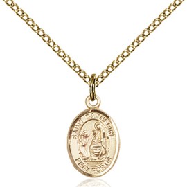 Bonyak Jewelry Saint Medal Collection Gold Filled St. Catherine of Siena Pendant 1/2 x 1/4 inches with Gold Filled Lite Curb Chain