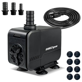 BaoZqua 320GPH (1200L/H, 15W) Submersible Water Pump, Quiet & Energy-Efficient Fountain Pump, for Aquarium, Fish Tank, Pond, Fountain, Waterfall, Hydroponics, with 3 Nozzles and 6.6ft Power Cord