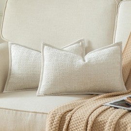 Yaertun Set of 2 Cushion Covers, Cream White, 30 x 50 cm, Chenille Cushion Covers, Decorative Cushion Cover, Sofa Cushion, Decorative Cushion, Velvet Back for Sofa, Bedroom, Living Room, Soft, Cosy