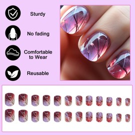 Ceboic Pack of 24 Stick-On Nails, Short Square, French Artificial Nails, Shiny Ballerina False Nails with Design, Glossy Square Artificial Nails, Press on Nails, Acrylic Fingernails, Fake Nails for